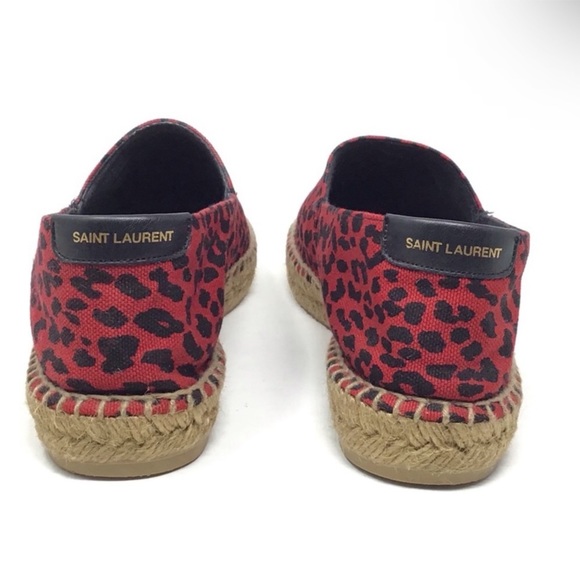 SAINT LAURENT Signature Leopard-Print Flat Espadrilles in Red - Picture 6 of 11